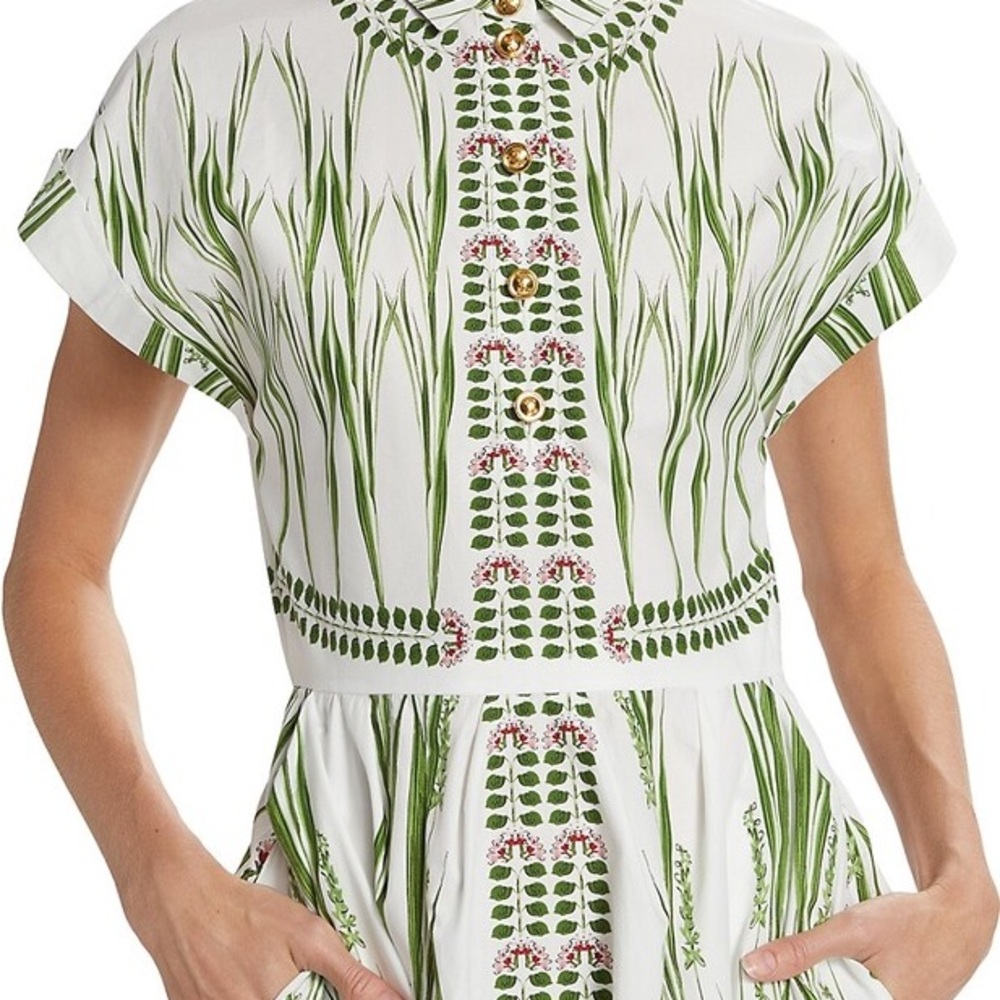 Giambattista Valli Women's Floral Cotton Maxi Shirtdress - White + Green + Pink